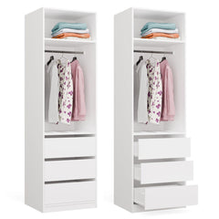 OPENO 1W1P3S WHITE Wardrobe Modular Rack with Rod 3 Drawers