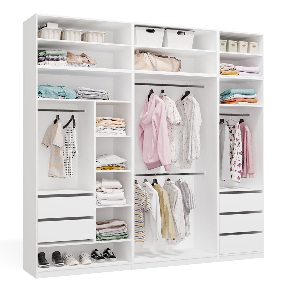 OPENO Modular Wardrobe SET 260/250 WHITE Drawers Rods Shelves Large for Bedroom