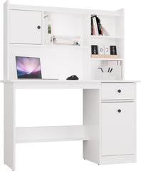 CHESTER Desk with Hutch White 1 Drawer Cabinet Shelf for Room