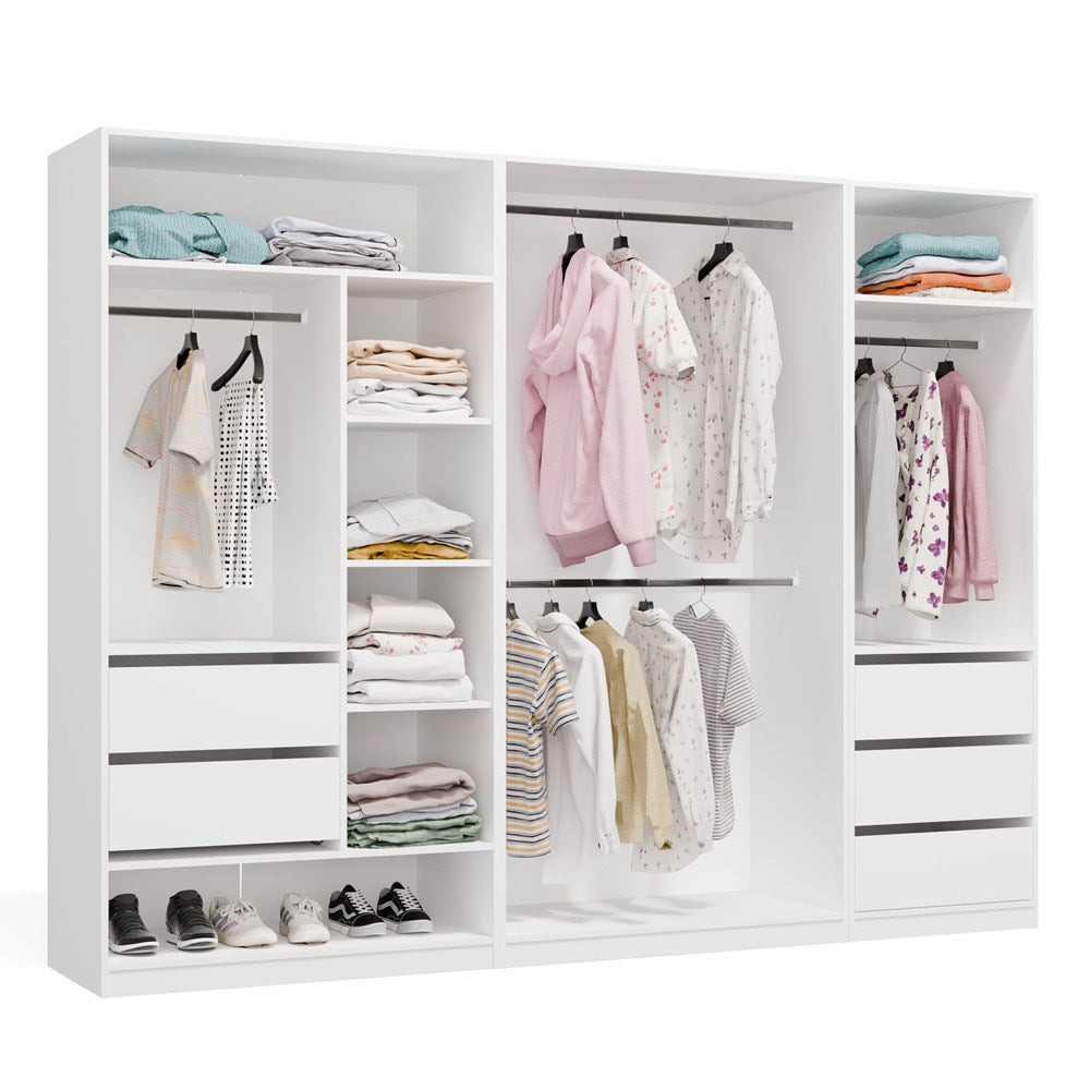 OPENO Modular Wardrobe SET 260/200 WHITE Drawers Rods Shelves Large For Bedroom