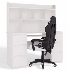 KUBA Desk with Top White + REMUS Chair White Set 6 Drawers