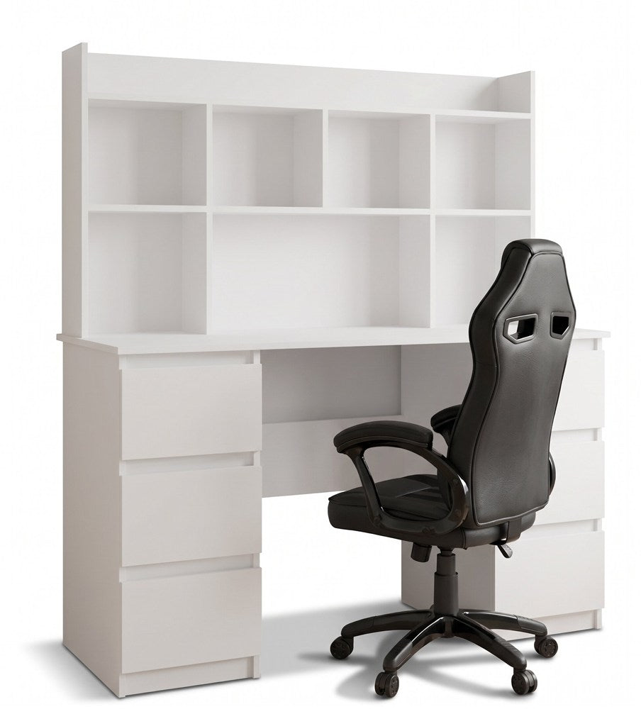 KUBA Desk with Top White + DRIFT Black Chair Set 6 Drawers