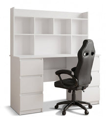 KUBA Desk with Top White + DRIFT Black Chair Set 6 Drawers