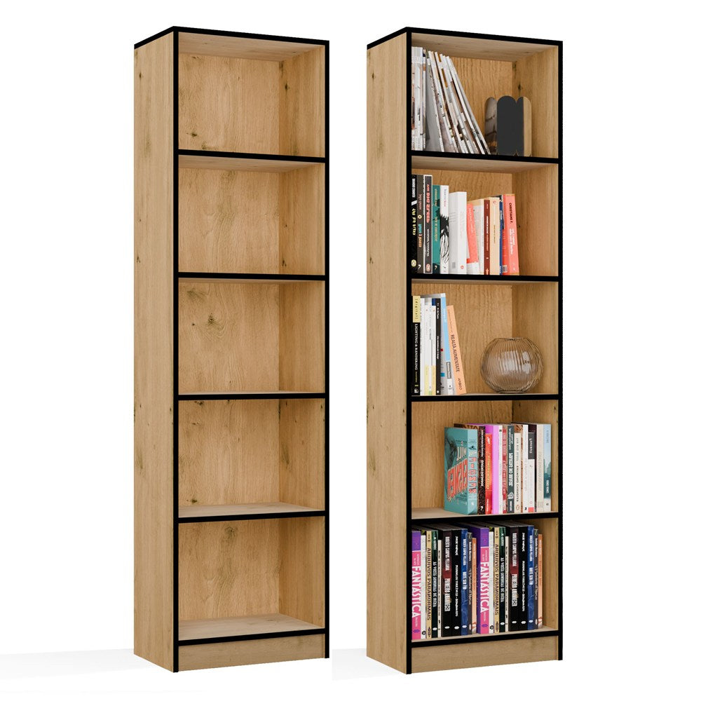 ESTANTE R50 Armário para Livros ARTISAN OAK BORDAS PRETAS 5 Prateleiras para Escritório