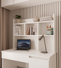 4-Biurko MIJAS Lewe Z Nadstawką Biel Mat 4 Szuflady 4 Półki Do Biura Pokoju-4