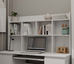 KUBA Desk with Top White + REMUS Blue Chair Set 6 Drawers