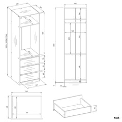 OPENO 1W1P3S WHITE Wardrobe Modular Rack with Rod 3 Drawers