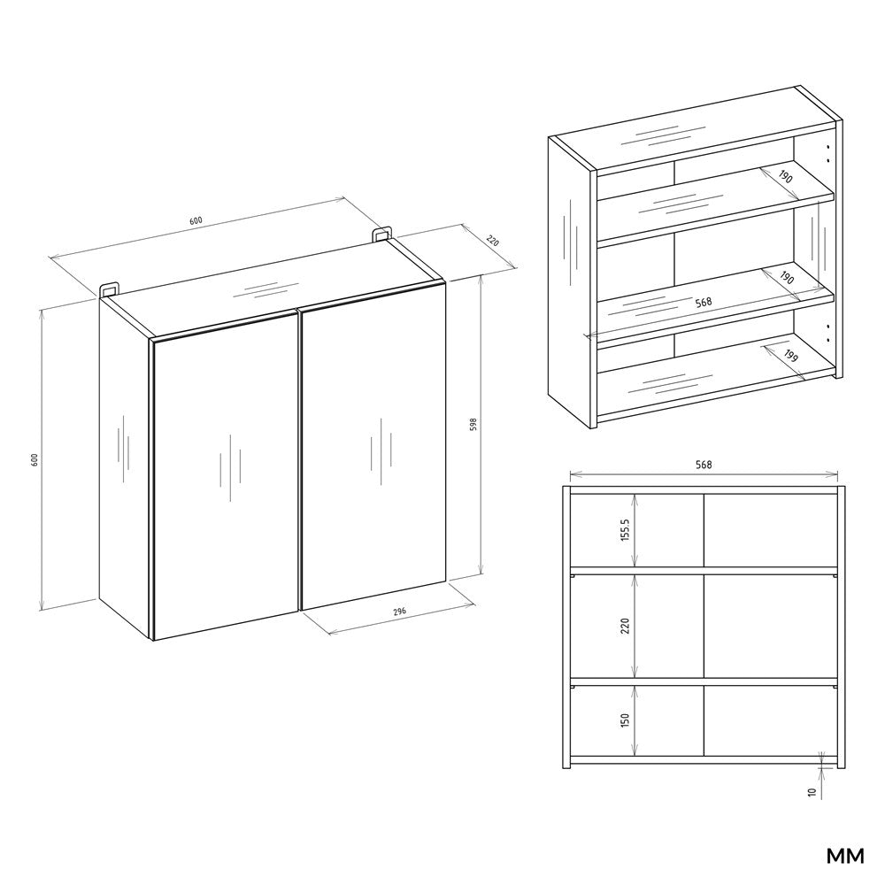 7-Szafka Łazienkowa Wisząca Z Lustrem Nad Umywalkę POLA 2DL 2 Drzwi KASZMIR-7