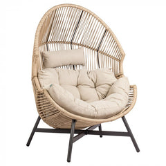 1-Fotel HOLAND Ogrodowy z Poduszką Rattanowy Stalowy 142 cm BEŻOWY-1