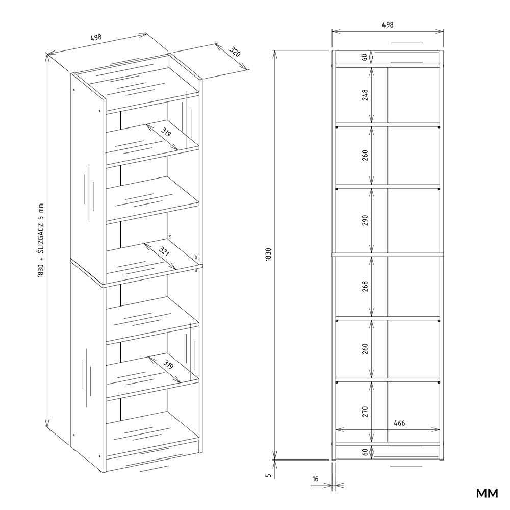 ESTANTERÍA RIMINI 50 Cm 7 Estantes Para Libros Archivadores Para Oficina BLANCO