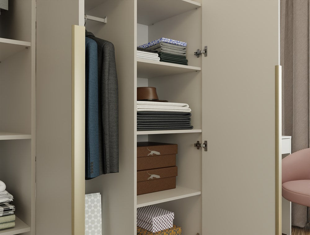 4-SZAFA SENSO 3D 150 CM 3 DRZWI ZŁOTE UCHWYTY DO SALONU SYPIALNI KASZMIR BEŻ-4