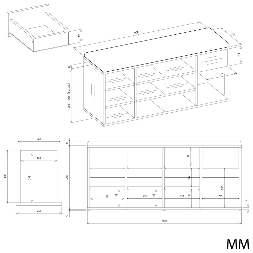 6-Szafka Na Obuwie Buty Otwarta TALLIN ANTRACYT DĄB ARTISAN Do Przedpokoju-6