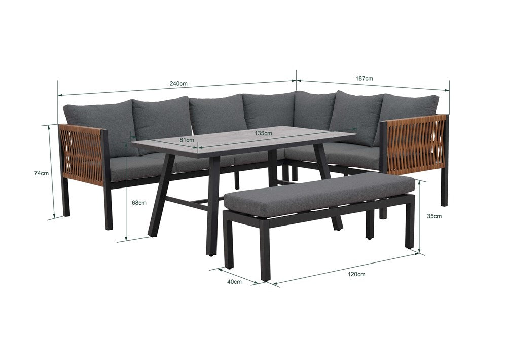 11-Zestaw Mebli Ogrodowych Jadalnianych TEXAS Narożny dla 6 Osób Sofa Stół Ławka SZARY-11
