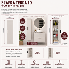 Hanging Bathroom Cabinet TERRA 1D CASHMERE BEIGE Column 4 Shelves For Bathroom