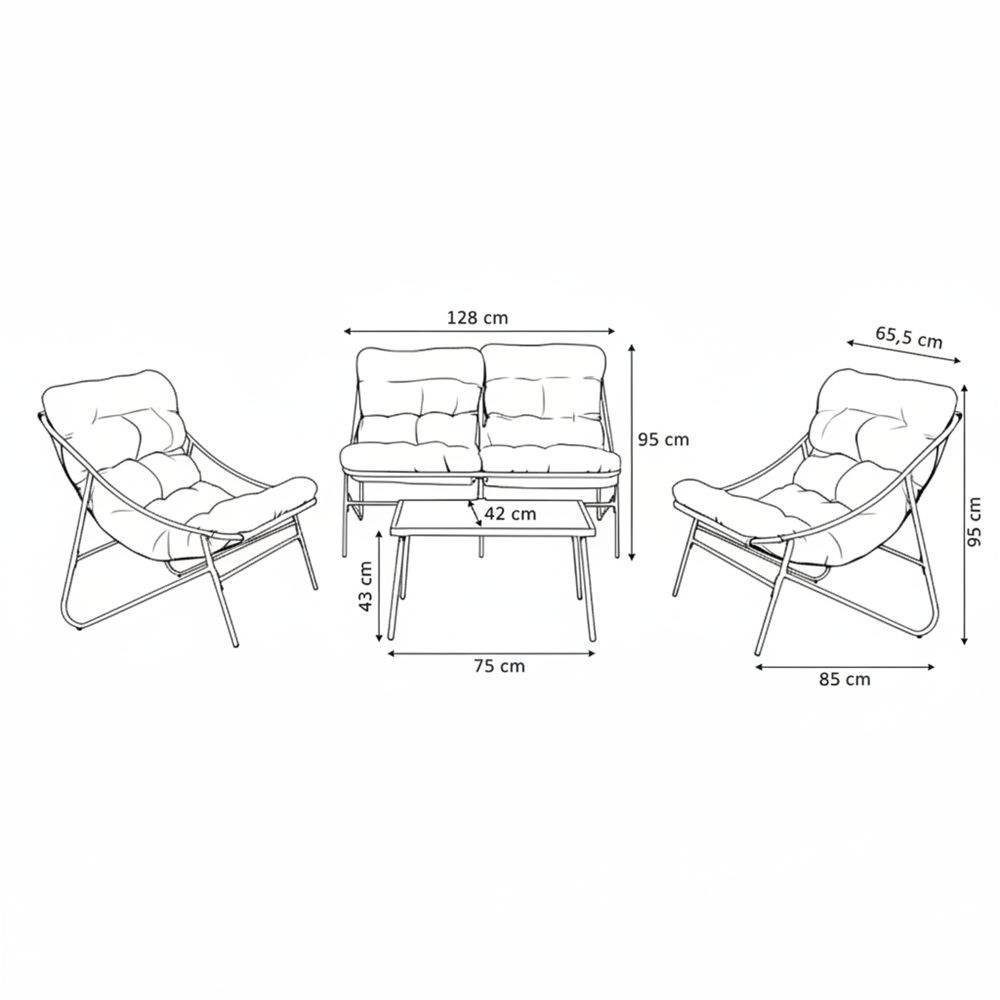 5-Zestaw Mebli Ogrodowych VIBE 4 Częściowy Fotele Sofa Stolik SZARY-5