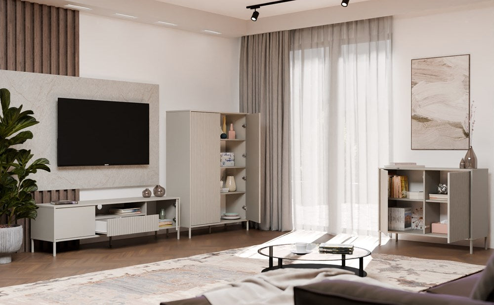 3-Witryna KAMARO 2DD SLIM/GŁADKI KASZMIR BEŻ Lamele Front Ryflowany + Klasyczny-3