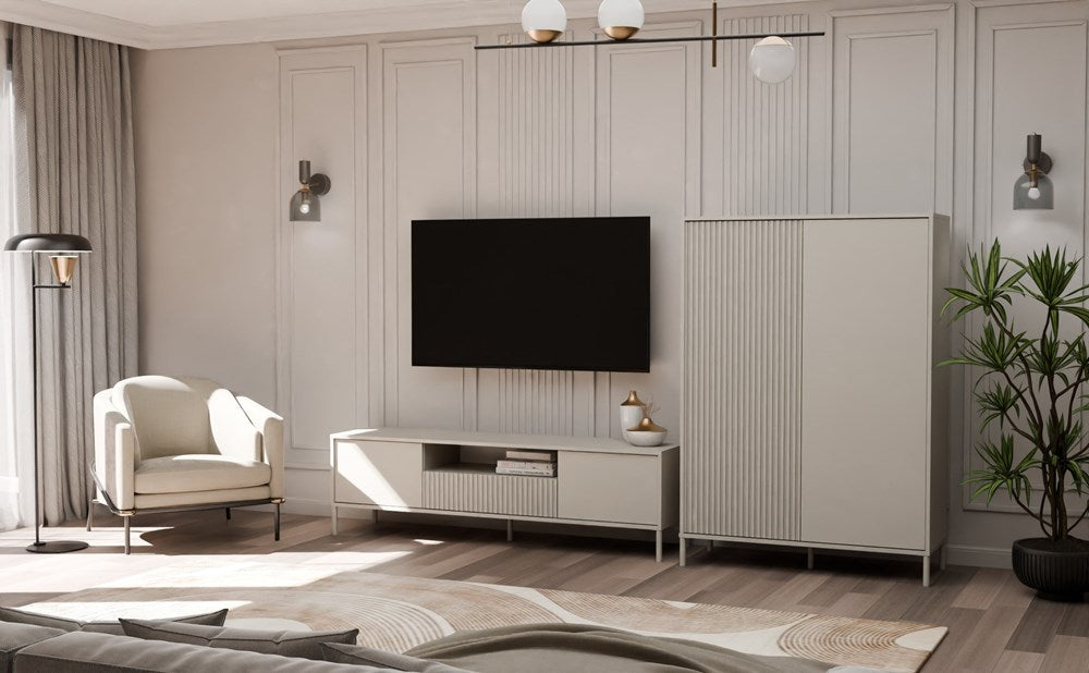 5-Witryna KAMARO 2DD SLIM/GŁADKI KASZMIR BEŻ Lamele Front Ryflowany + Klasyczny-5