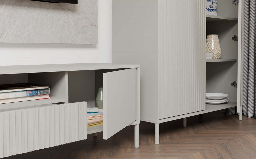 6-Witryna KAMARO 2DD SLIM/GŁADKI KASZMIR BEŻ Lamele Front Ryflowany + Klasyczny-6