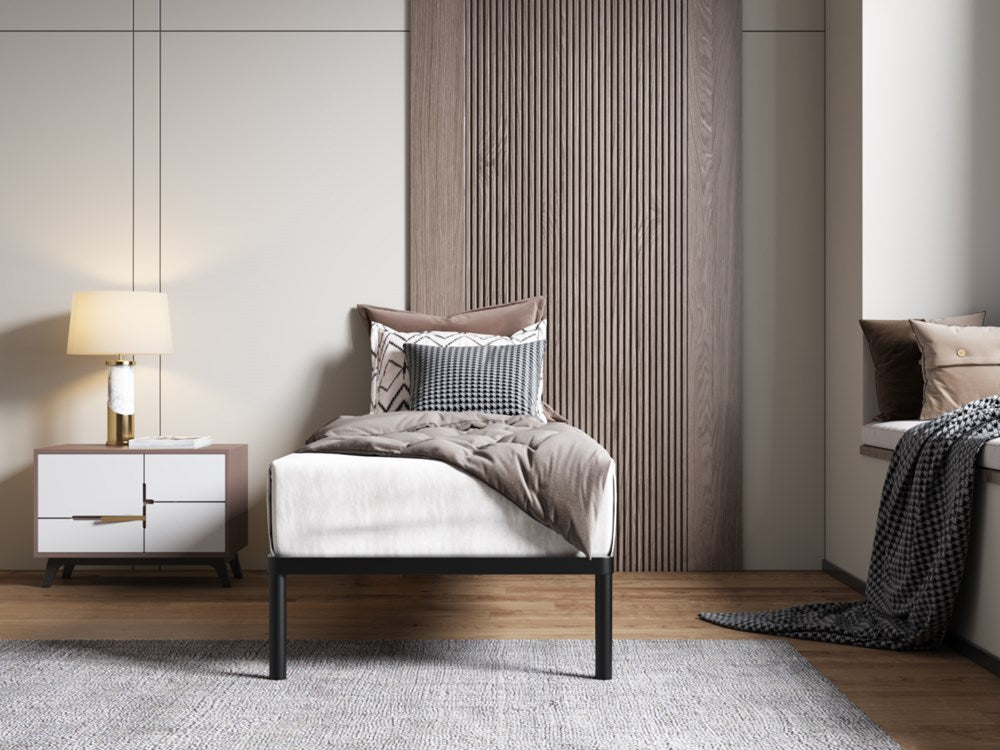 2-Stelaż Łóżka BED ALU 80x200 Metalowy Drewniane Listwy Nowoczesny CZARNY-2