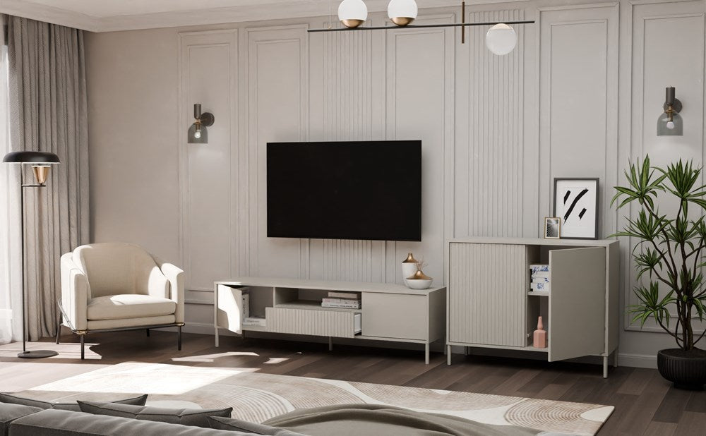 4-Komoda KAMARO 2D SLIM/GŁADKI KASZMIR Lamele Front Ryflowany + Klasyczny-4