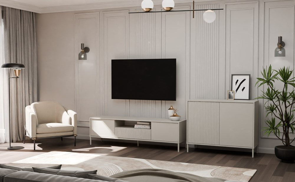 8-Komoda KAMARO 2D SLIM/GŁADKI KASZMIR Lamele Front Ryflowany + Klasyczny-8