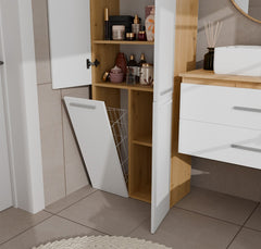 Bathroom Cabinet NEL 1K DD Column Shelf with Laundry Basket OAK ARTISAN / WHITE