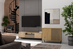 2-Komoda Front Ryflowany Szafka KAMARO 2D Slim / Gładki DĄB ARTISAN Lamele-2