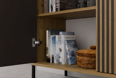 3-Komoda Front Ryflowany Szafka KAMARO 2D Slim / Gładki DĄB ARTISAN Lamele-3