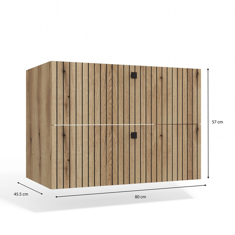 10-SZAFKA POD UMYWALKĘ TIGO 80 2S DĄB EVOKE 2 SZUFLADY RYFLOWANY FRONT WISZĄCA-10
