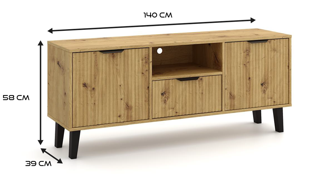 3-SZAFKA RTV Scandi 2D1S SLIM DĄB ARTISAN-3