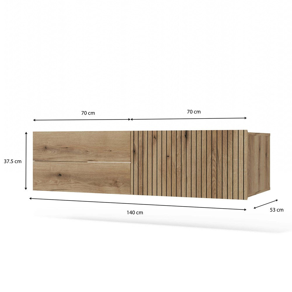 7-SZAFKA POD UMYWALKĘ TIGO 1D2S DĄB EVOKE 140 CM 2 SZUFLADY RYFLOWANY FRONT WISZĄCA-7