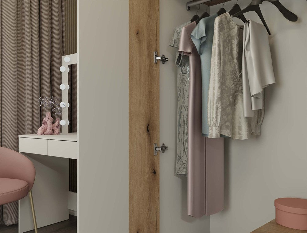 5-SZAFA AVA 150 CM LUSTRO 2 SZUFLADY RYFLOWANY FRONT DĄB EVOKE KASZMIR BEŻ-5