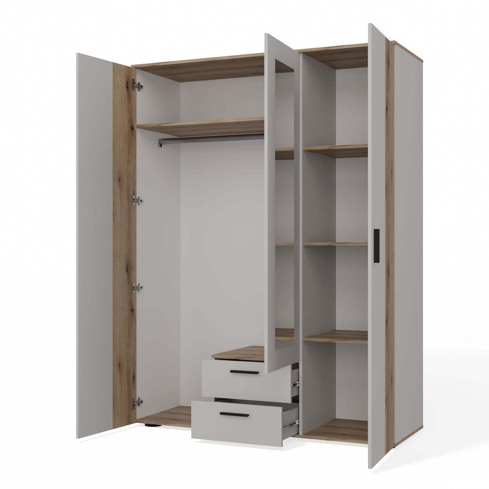 9-SZAFA AVA 150 CM LUSTRO 2 SZUFLADY RYFLOWANY FRONT DĄB EVOKE KASZMIR BEŻ-9