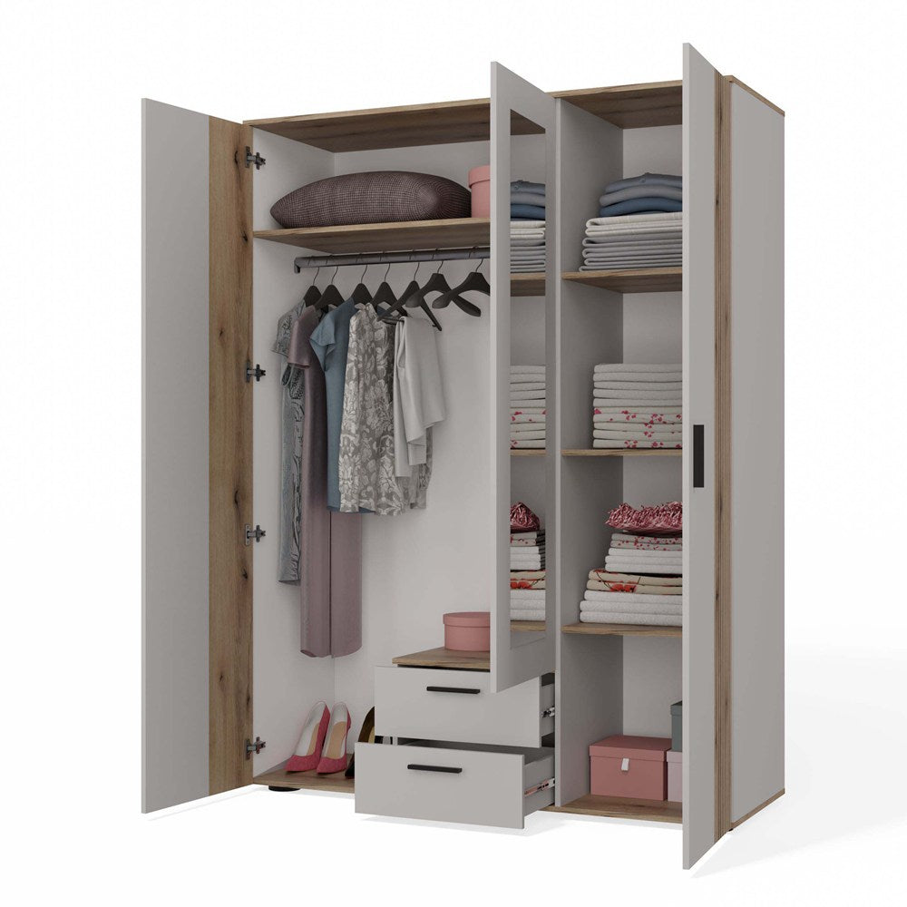 11-SZAFA AVA 150 CM LUSTRO 2 SZUFLADY RYFLOWANY FRONT DĄB EVOKE KASZMIR BEŻ-11