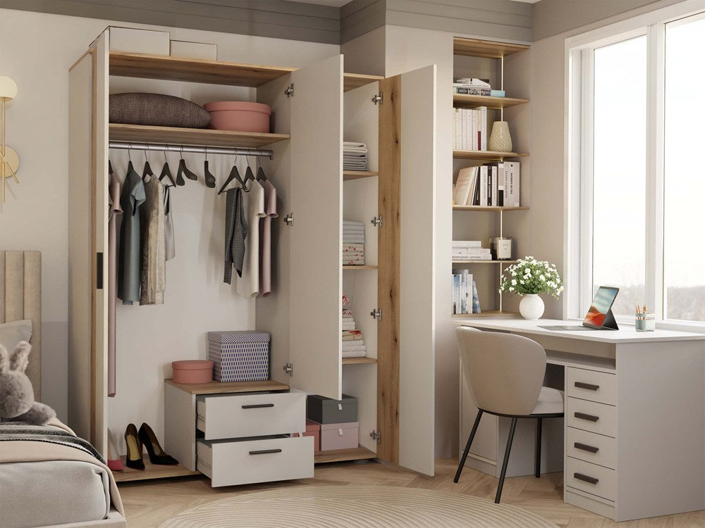 3-SZAFA AVA 150 CM LUSTRO 2 SZUFLADY RYFLOWANY FRONT DĄB EVOKE KASZMIR BEŻ-3