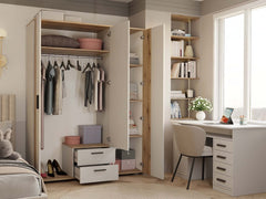 3-SZAFA AVA 150 CM LUSTRO 2 SZUFLADY RYFLOWANY FRONT DĄB EVOKE KASZMIR BEŻ-3