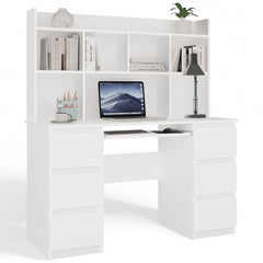 KUBA Desk with Top White + DRIFT Black Chair Set 6 Drawers