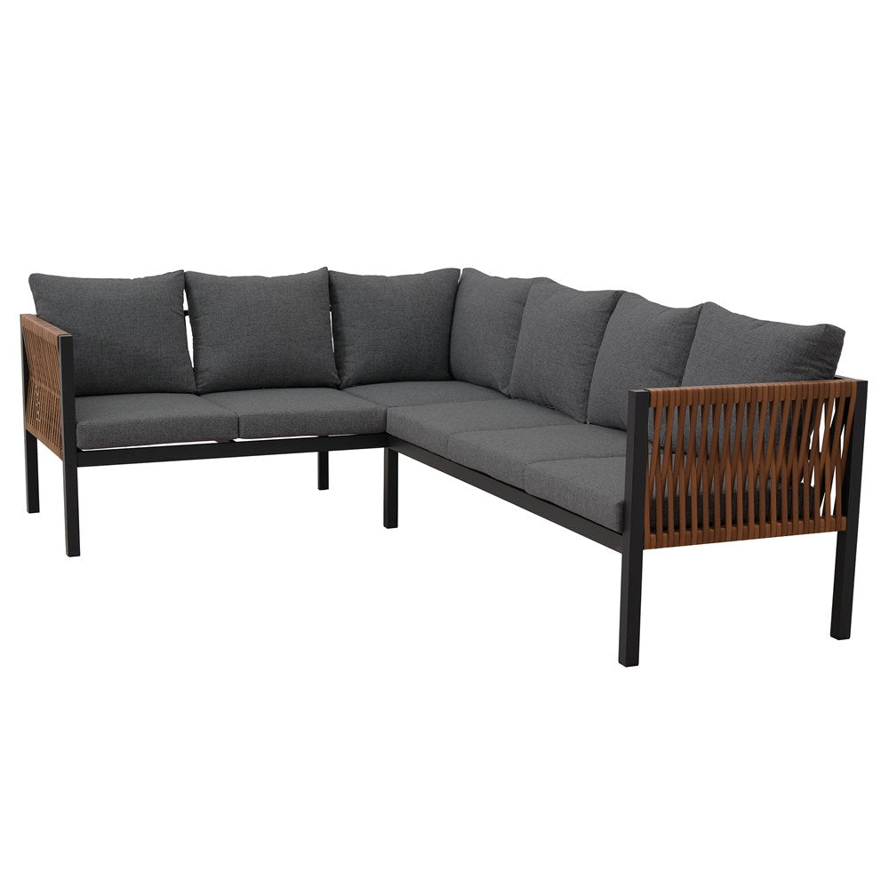 13-Zestaw Mebli Ogrodowych Jadalnianych TEXAS Narożny dla 6 Osób Sofa Stół Ławka SZARY-13