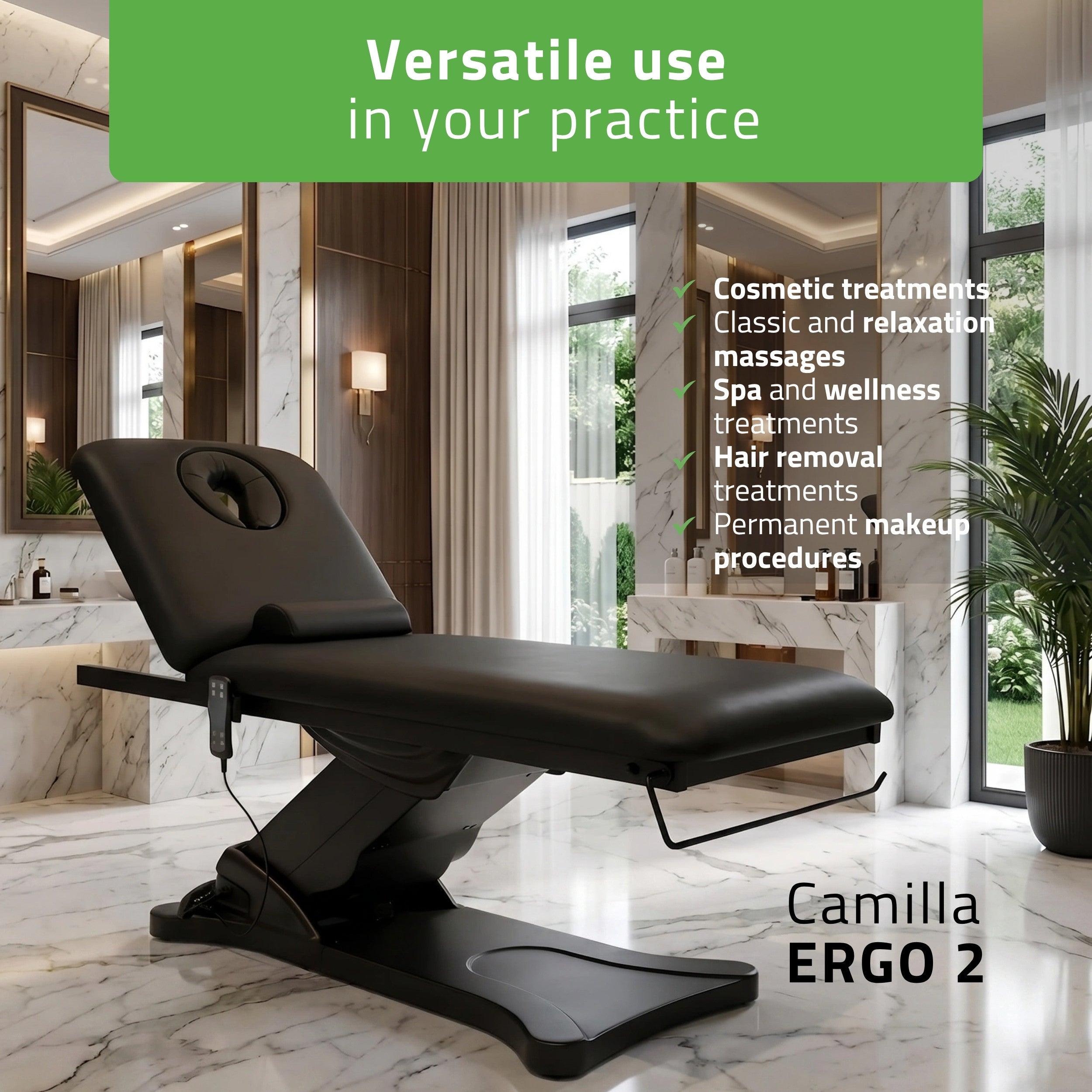 -10-Camilla ERGO 2 electric heated beauty bed for massage and SPA treatments Satin Comfort k715 black-10