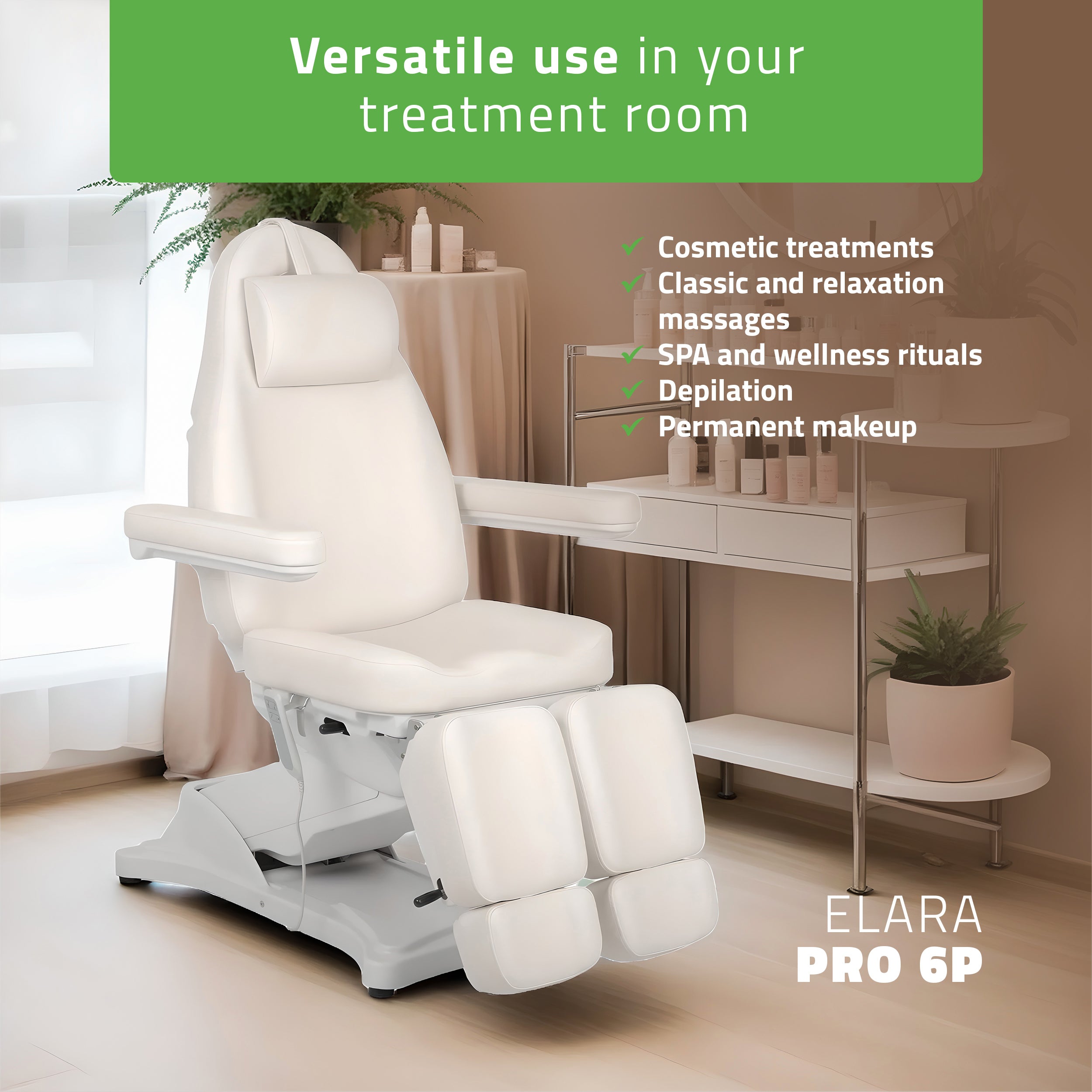 -1-Cosmetic treatment chair, electric Elara PRO 6P, white-1