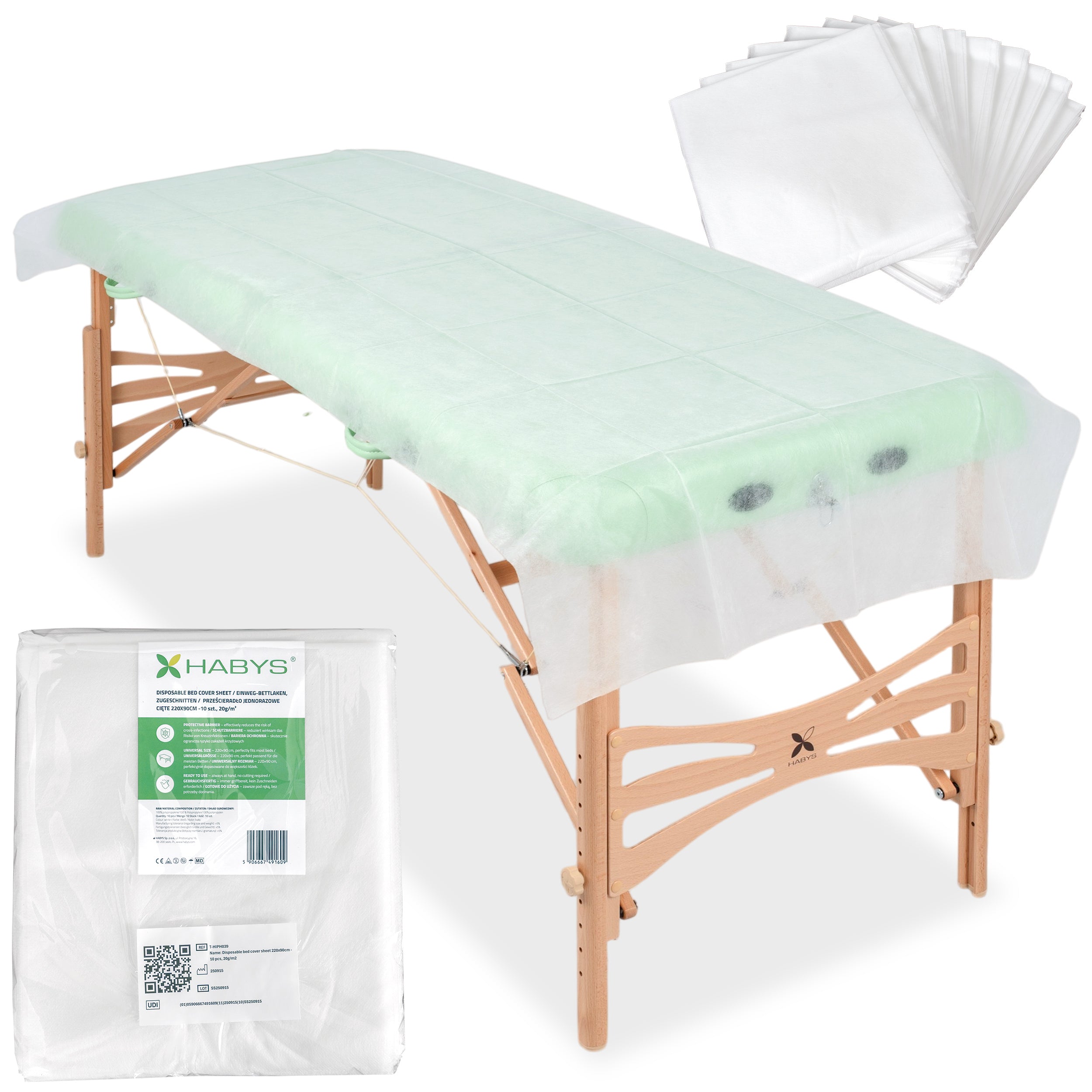 --Disposable non-woven sheet 220 × 90 cm – 10 pcs, 20g/m2-