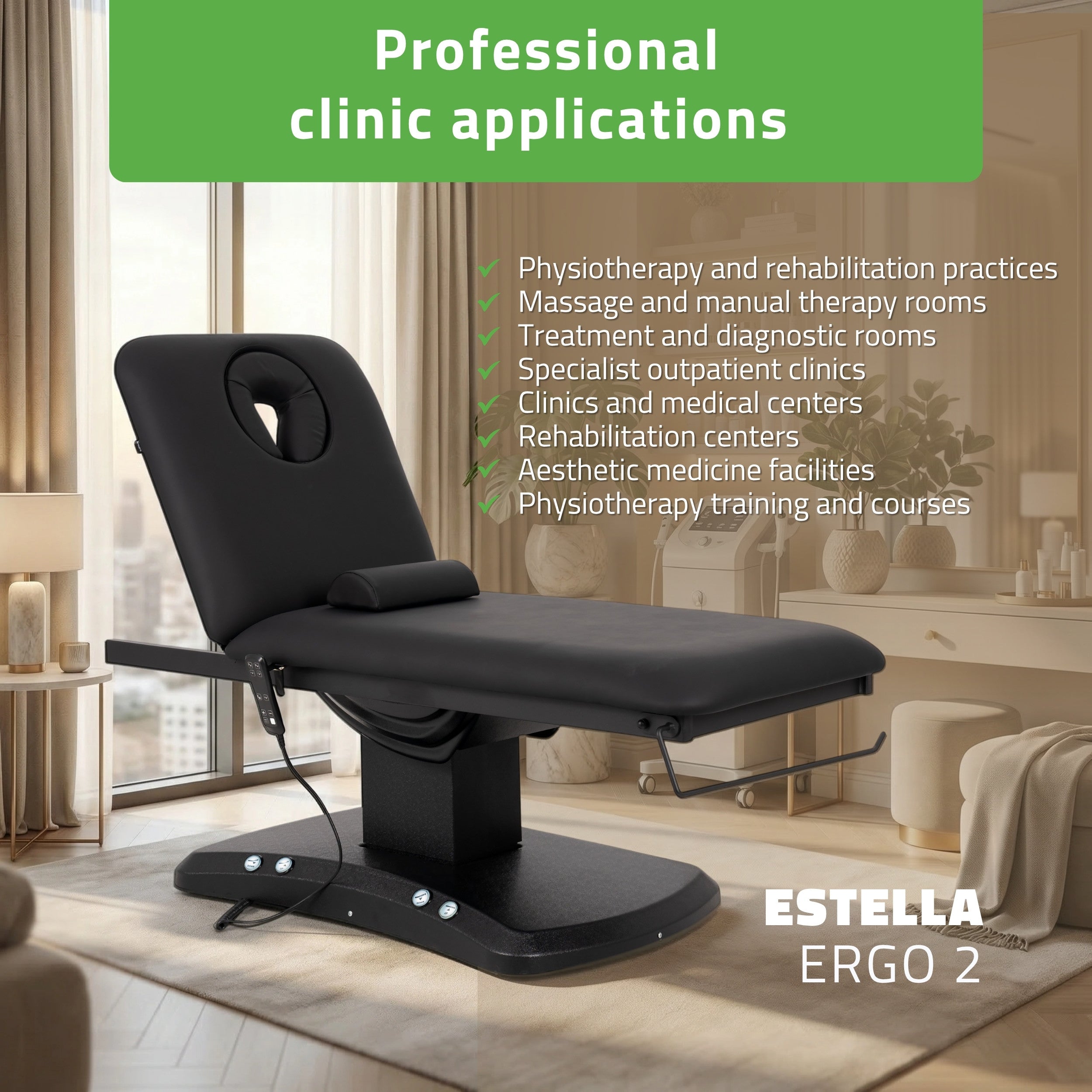 -1-Electric treatment table Estella ERGO 2, k715 black – 2 motors-1