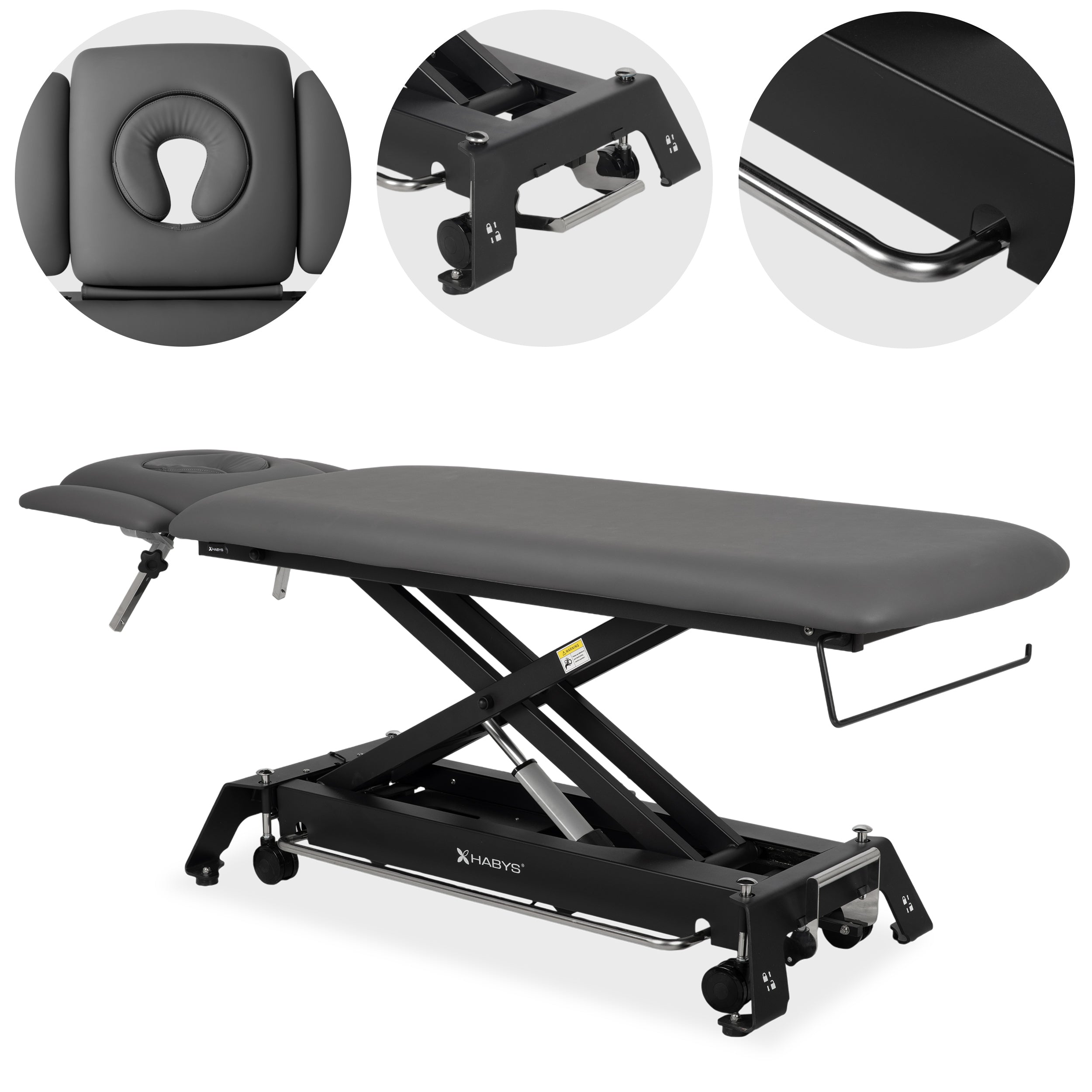 --Evero Cross X4 ERGO therapy table, electric height adjustment, foot control bar, ERGO cushion, Satin Comfort k722 gray-