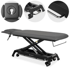 --Evero Cross X4 ERGO therapy table, electric height adjustment, foot control bar, ERGO cushion, Satin Comfort k722 gray-