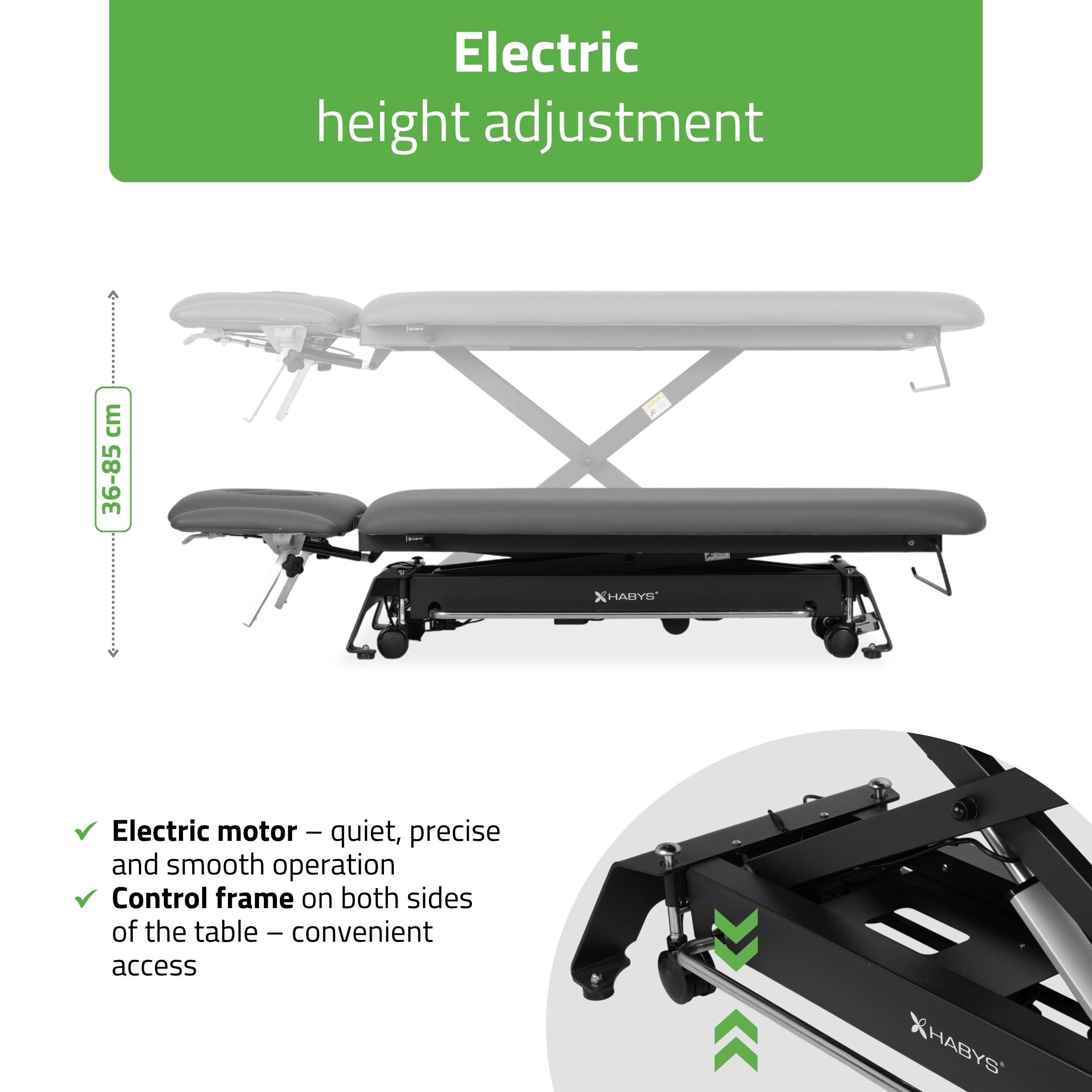 -2-Evero Cross X4 ERGO therapy table, electric height adjustment, foot control bar, ERGO cushion, Satin Comfort k722 gray-2