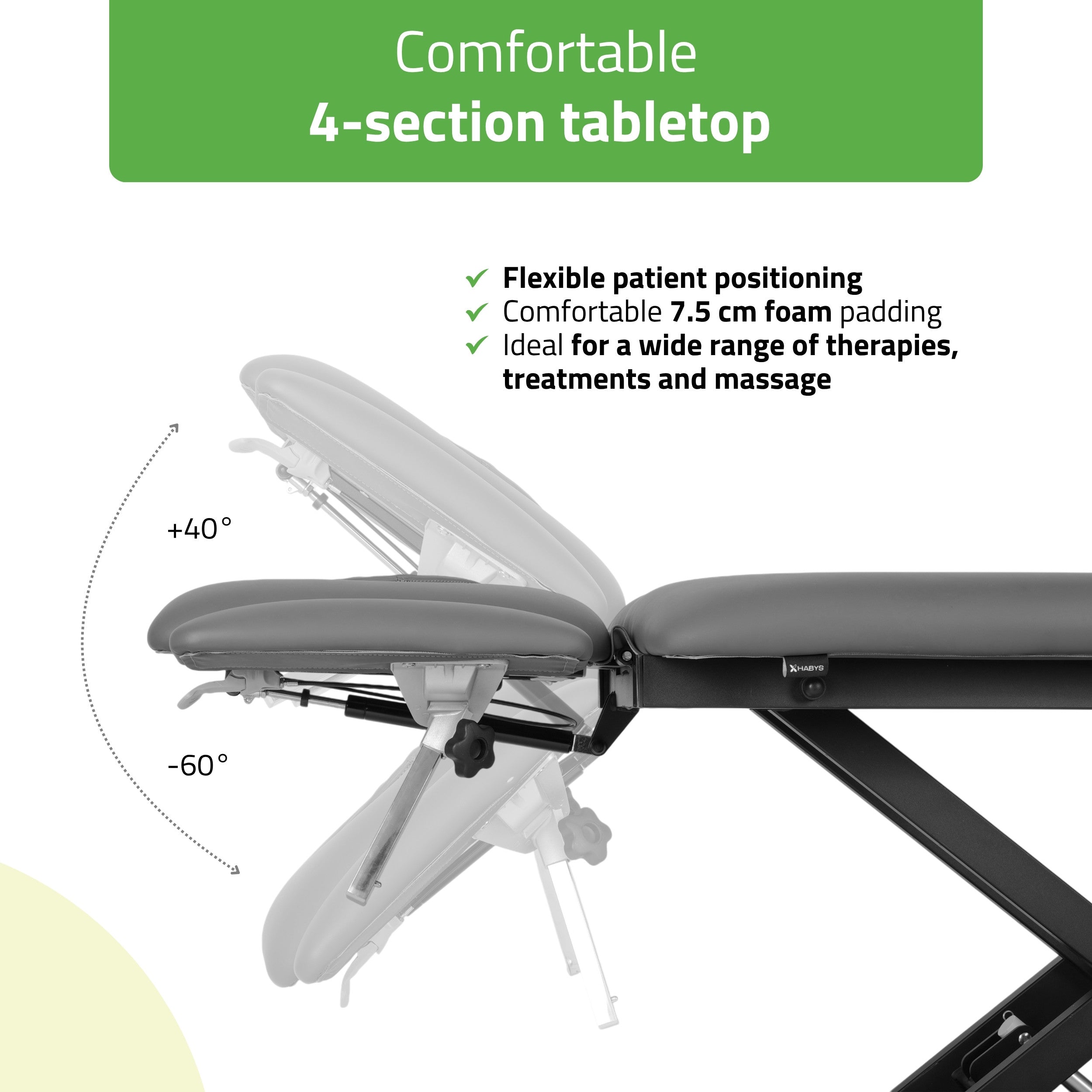 -3-Evero Cross X4 ERGO therapy table, electric height adjustment, foot control bar, ERGO cushion, Satin Comfort k722 gray-3