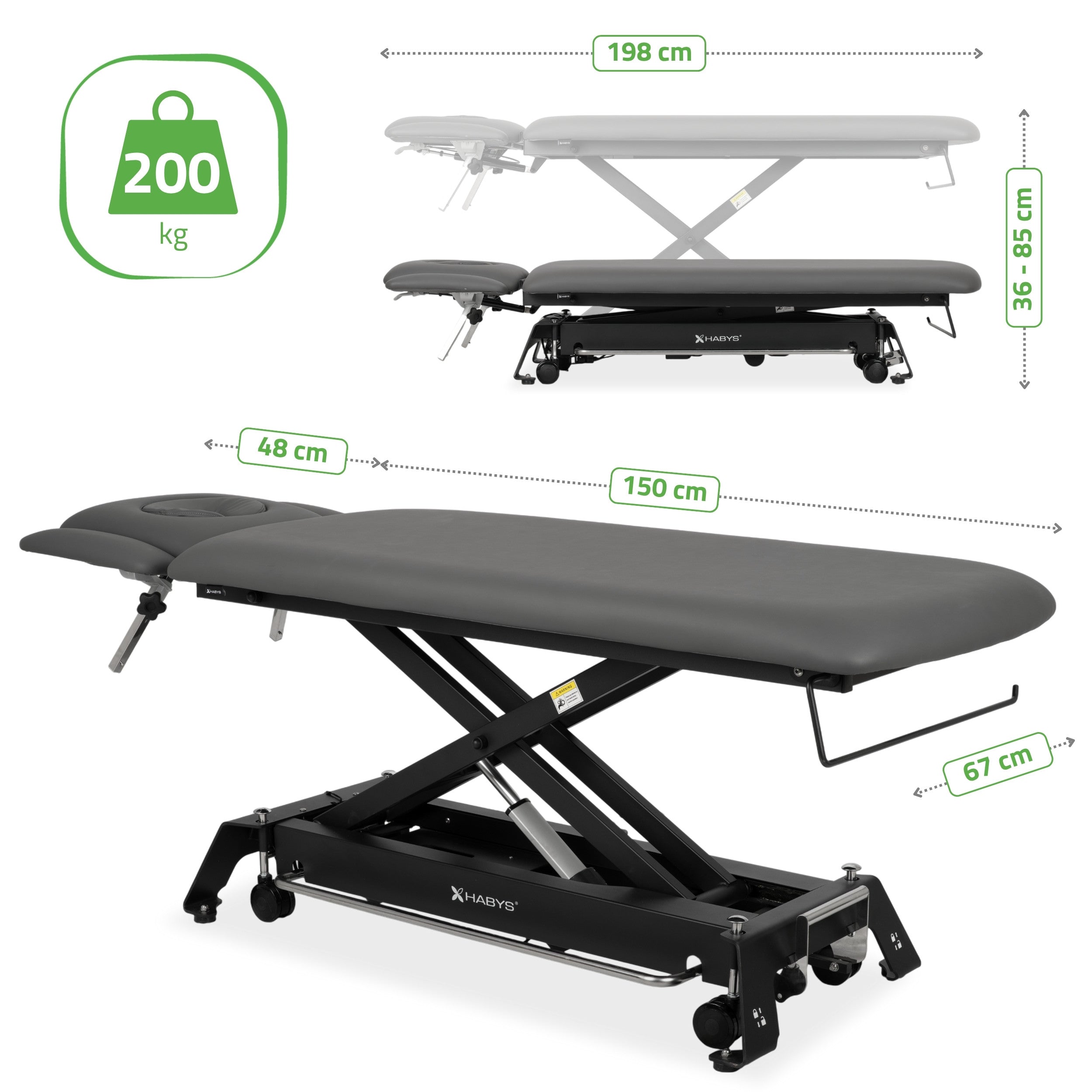 -9-Evero Cross X4 ERGO therapy table, electric height adjustment, foot control bar, ERGO cushion, Satin Comfort k722 gray-9