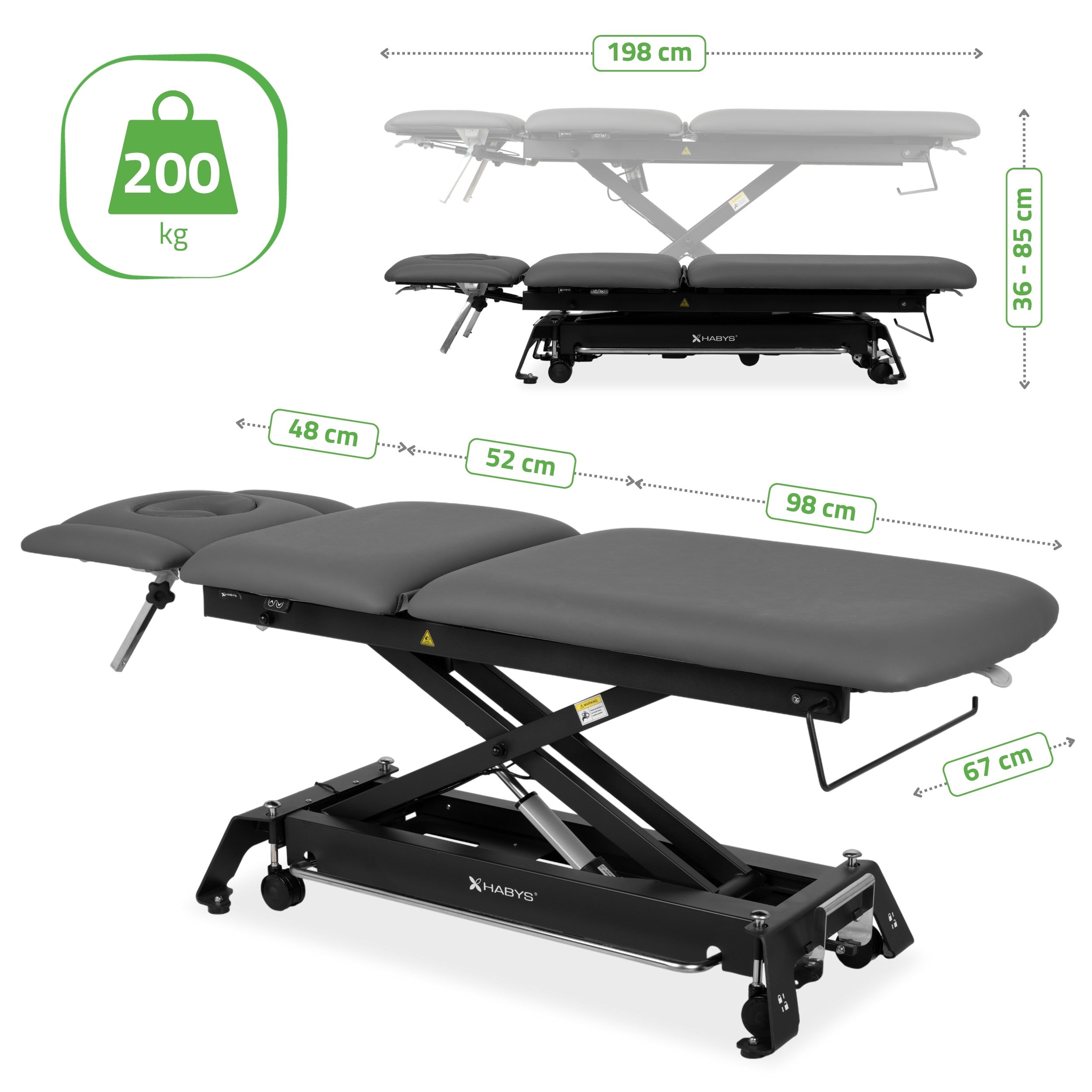 -10-Evero Cross X5 ERGO therapy table, electric height adjustment, foot control bar, ERGO cushion, Satin Comfort k722 gray-10