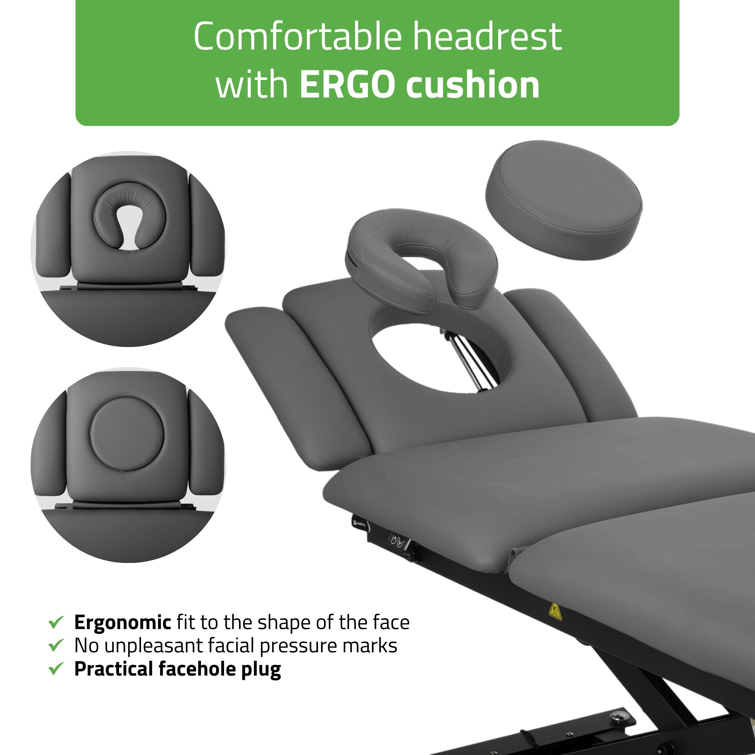 -4-Evero Cross X5 ERGO therapy table, electric height adjustment, foot control bar, ERGO cushion, Satin Comfort k722 gray-4