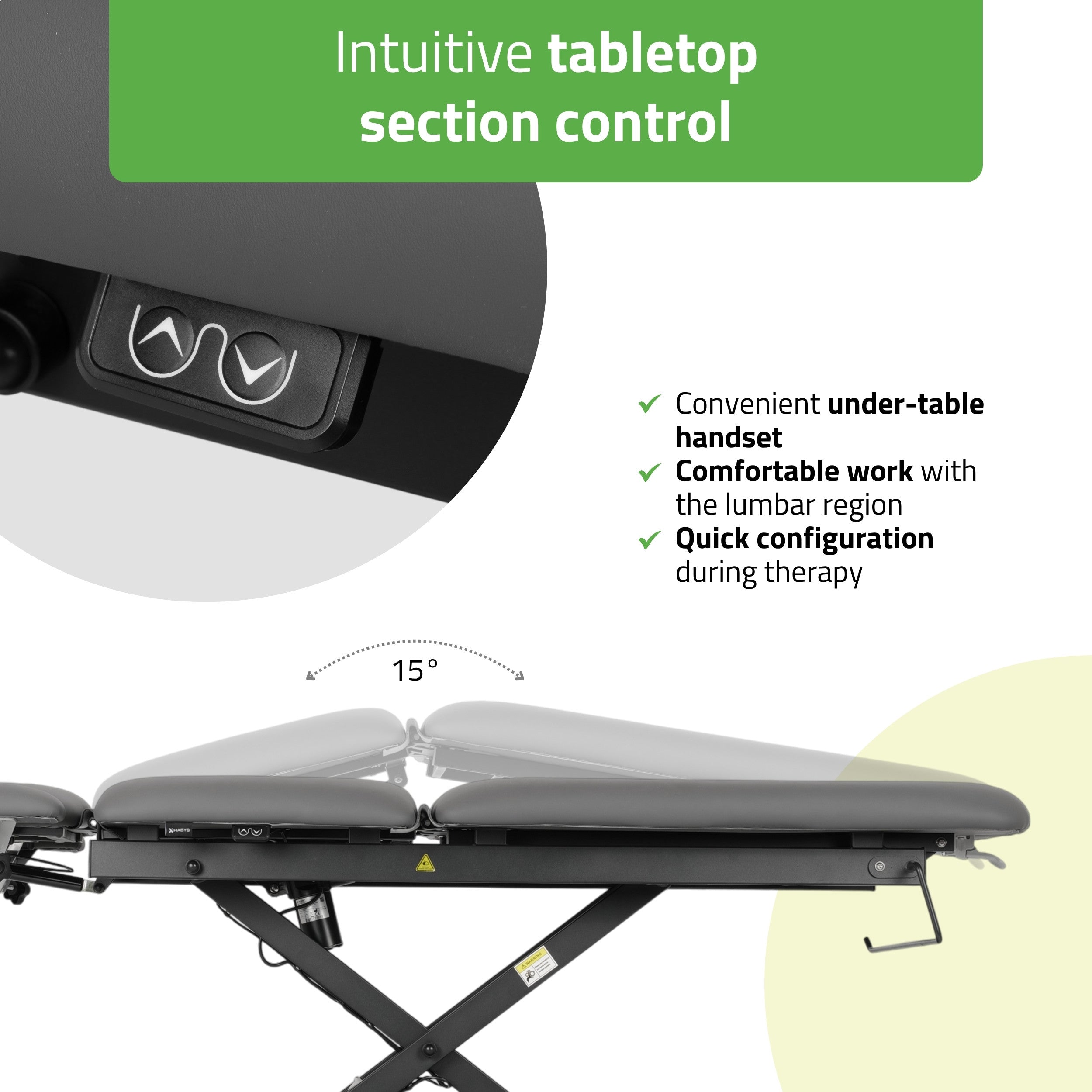 -6-Evero Cross X5 ERGO therapy table, electric height adjustment, foot control bar, ERGO cushion, Satin Comfort k722 gray-6